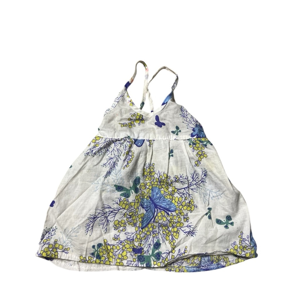 ⚪️MAX GREY: Baby girl 6-12 M, butterfly design sleeveless sheer dress preowned.